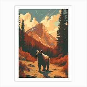 Grizzly Bear Mountain Forest Art Print