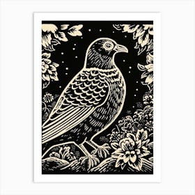B&W Bird Linocut Pigeon 3 Art Print