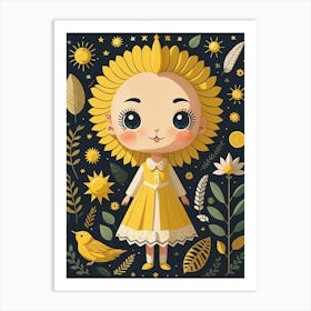 Sunflower Girl In Yellow Dress Art Print