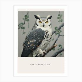 Ohara Koson Inspired Bird Painting Great Horned Owl 2 Poster Art Print