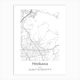 Hirokawa,Japan Minimalist Map Art Print