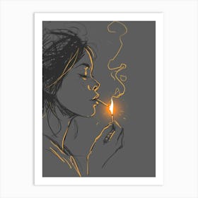 Girl Lights A Cigarette Art Print