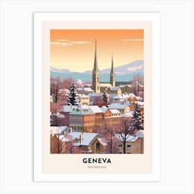 Vintage Winter Travel Poster Geneva Switzerland 2 Art Print