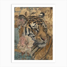 Tiger With Roses 1 Art Print