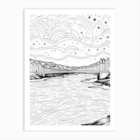 Line Art Inspired By The Starry Night Over The Rhône 7 Art Print