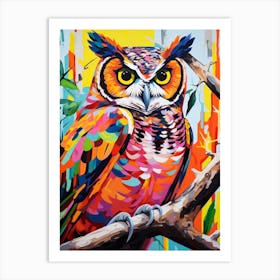 Colourful Bird Painting Great Horned Owl 1 Art Print