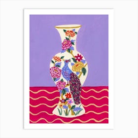Vintage Peacock Vase Art Print