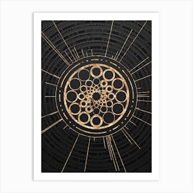 Geometric Glyph Symbol in Gold with Radial Array Lines on Dark Gray n.0214 Art Print