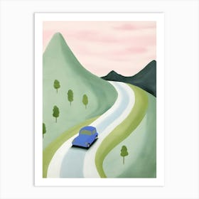 Blue Car On Road Art Print