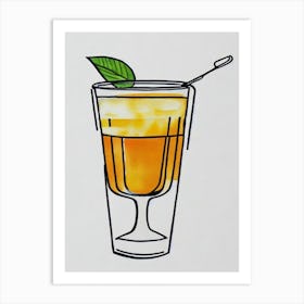 Aperol Spritz Minimal Line Drawing With Watercolour Cocktail Poster Art Print