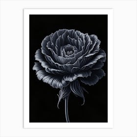 A Carnation In Black White Line Art Vertical Composition Art Print