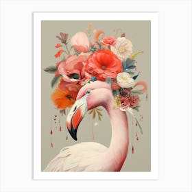 Bird With A Flower Crown Flamingo 3 Art Print