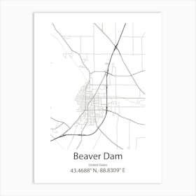 Beaver Dam,United States Minimalist Map 1 Art Print