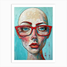 Woman With Red Glasses Art Print