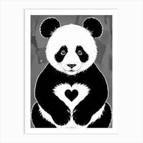 Panda Bear With Heart Lovely Black And White Artwork Art Print