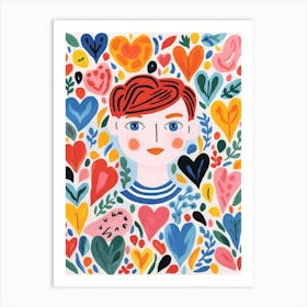 Spring Inspired Heart Pattern Illustration Of Person 4 Art Print