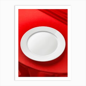 White Plate On Red Cloth Art Print