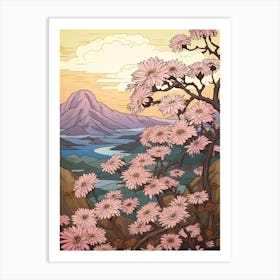 Omurasaki Japanese Aster Japanese Botanical Illustration Art Print
