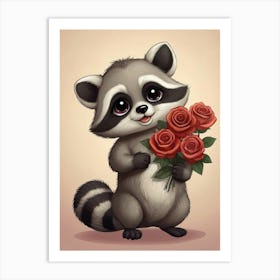 Raccoon With Roses Art Print