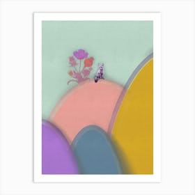 Whimsical Fox on Pastel Hills – Abstract Nature Print Art Print