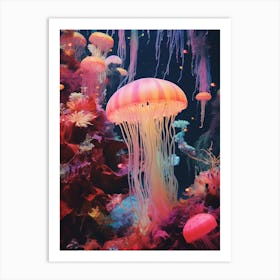 Jellyfish Retro Space Collage 3 Art Print