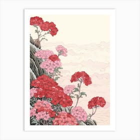 Great Wave With Verbena Flower Drawing In The Style Of Ukiyo E 1 Art Print