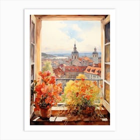 Window View Of Ljubljana Slovenia In Autumn Fall, Watercolour 1 Art Print