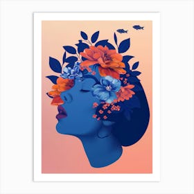 Woman With Flowers On Her Head 12 Art Print