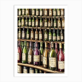 Wine Bottles On Shelves Art Print