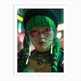 girl with green hair 1 Art Print