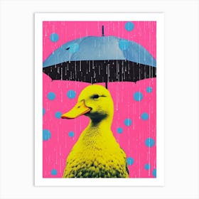 Pink Yellow & Blue Duckling In The Rain 2 Art Print