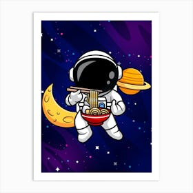 Astronaut & Noodle, Space sushi — space poster, synthwave space, neon space, aesthetic poster Art Print