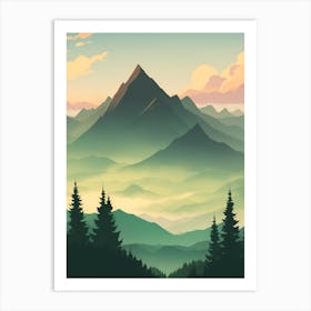 Misty Mountains Vertical Composition In Green Tone 184 Art Print