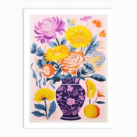 Colourful Flower Still Life Risograph Style 5 Art Print