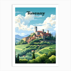 Tuscany Italy Rolling Hills Travel Illustration Art Print