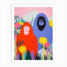 Colourful Kids Animal Art Mountain Gorilla 1 Art Print