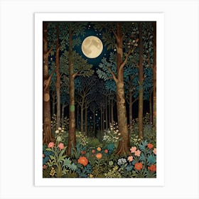 Forest At Night Style William Morris Art Print