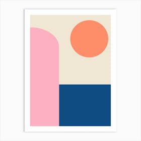 Modern Color Block Geometric Shapes in Blue Pink and Orange Art Print