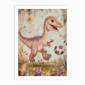 Dinosaur Playing Football Brushstrokes 3 Art Print