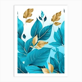 Blue And Gold Leaves 3 Art Print