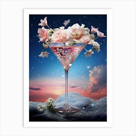 martini glass surround by cosmic surrealism Art Print