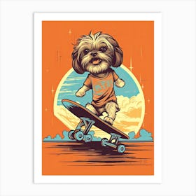 Shih Tzu Dog Skateboarding Illustration 3 Art Print