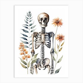 Floral Skeleton Watercolor Painting (28) Art Print
