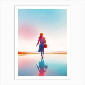 Woman Walking On The Beach Art Print