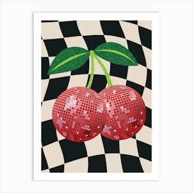 Disco Cherries on Checkered Background Art Print