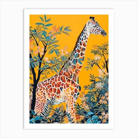 Giraffe In The Wild Leaf Illustration 2 Art Print