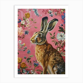 Floral Animal Painting Arctic Hare 3 Art Print