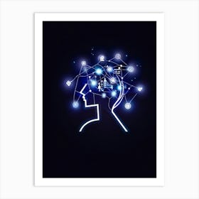 Abstract Concept Art Of A Silhouetted Head Outlined Against A Backdrop Of Light Bulbs And Gears Sym (3) Art Print