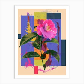 Camellia 4 Neon Flower Collage Art Print