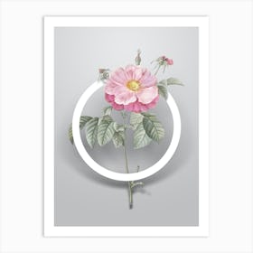 Vintage Speckled Provins Rose Minimalist Floral Geometric Circle on Soft Gray Art Print